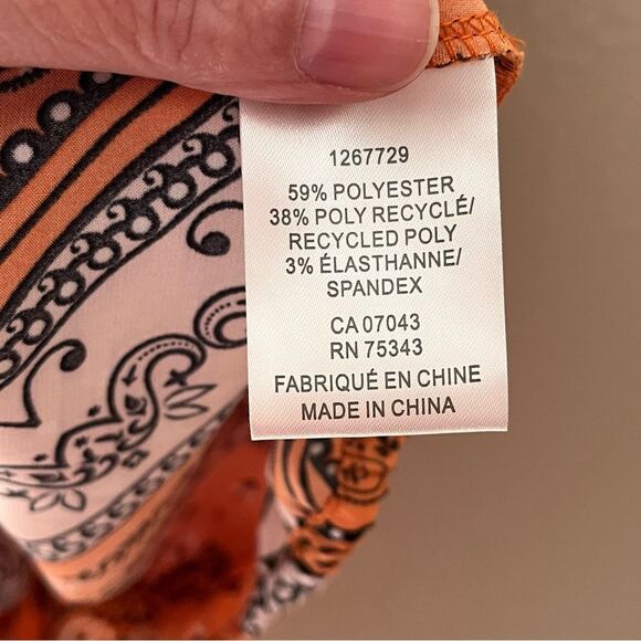 Rachel Zoe Orange/Black Paisley Faux Wrap Sleeveless Cropped Blouse Size Medium - Picture 7 of 9